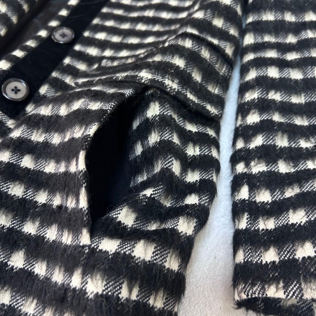 美品✨ペニーブラック　カシミヤ　モヘア　チェック　スタンドカラーシャギーコート