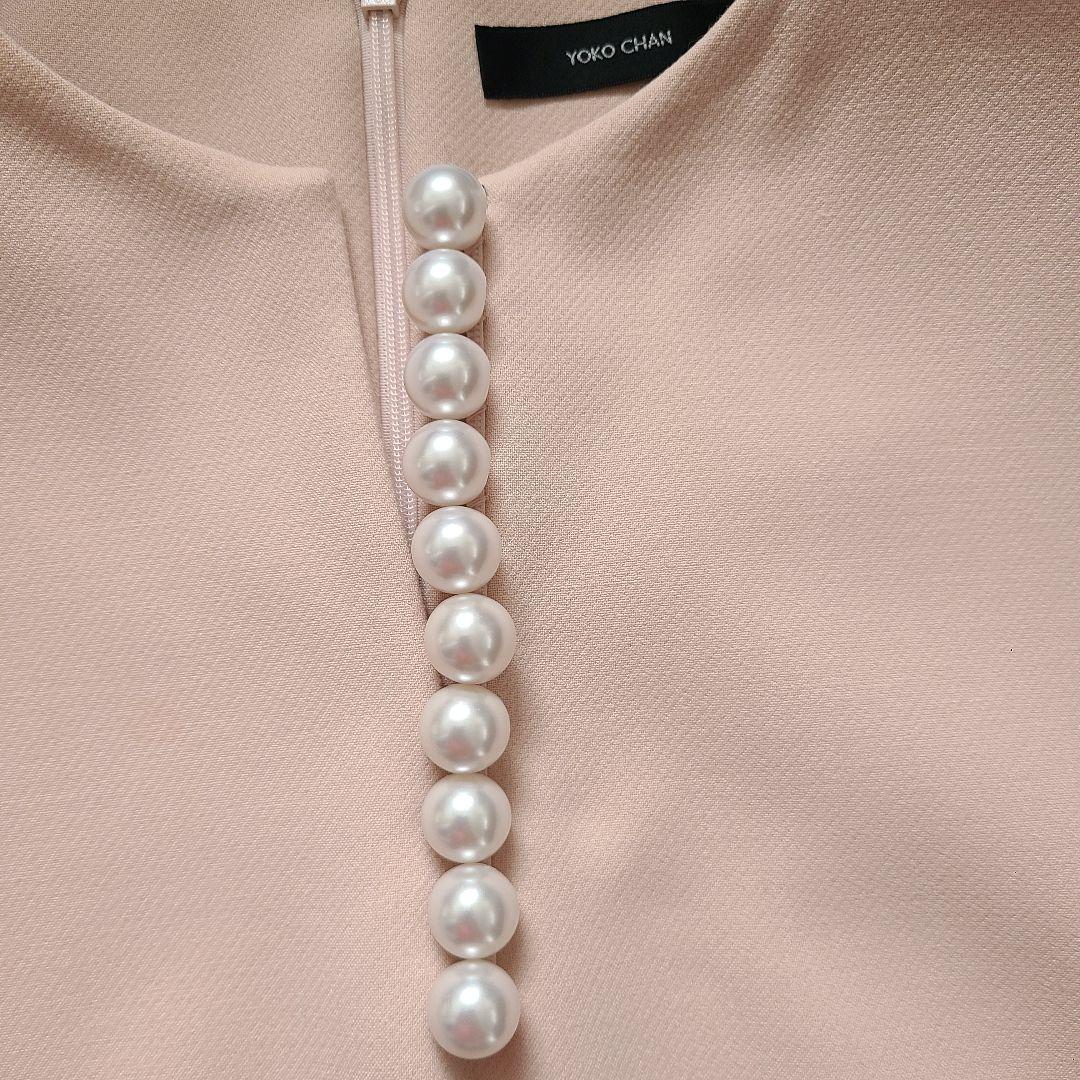 YOKO CHAN パール フリル袖 ブラウス 40 ピンクベージュ