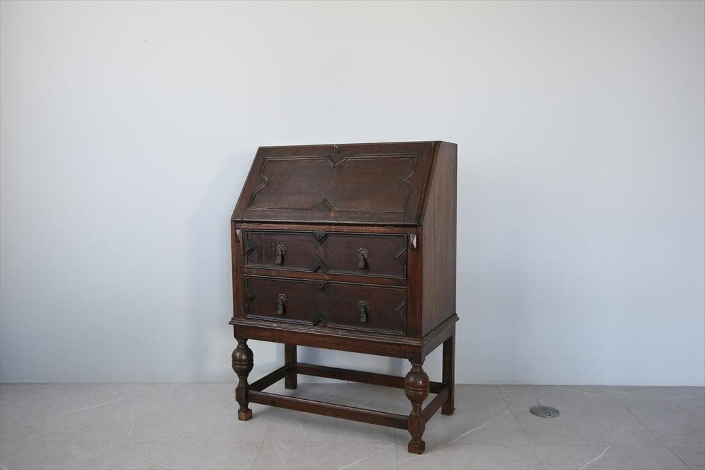 英国アンティーク木製ライティングビューロー/勉強机デスク/チェスト(92-225