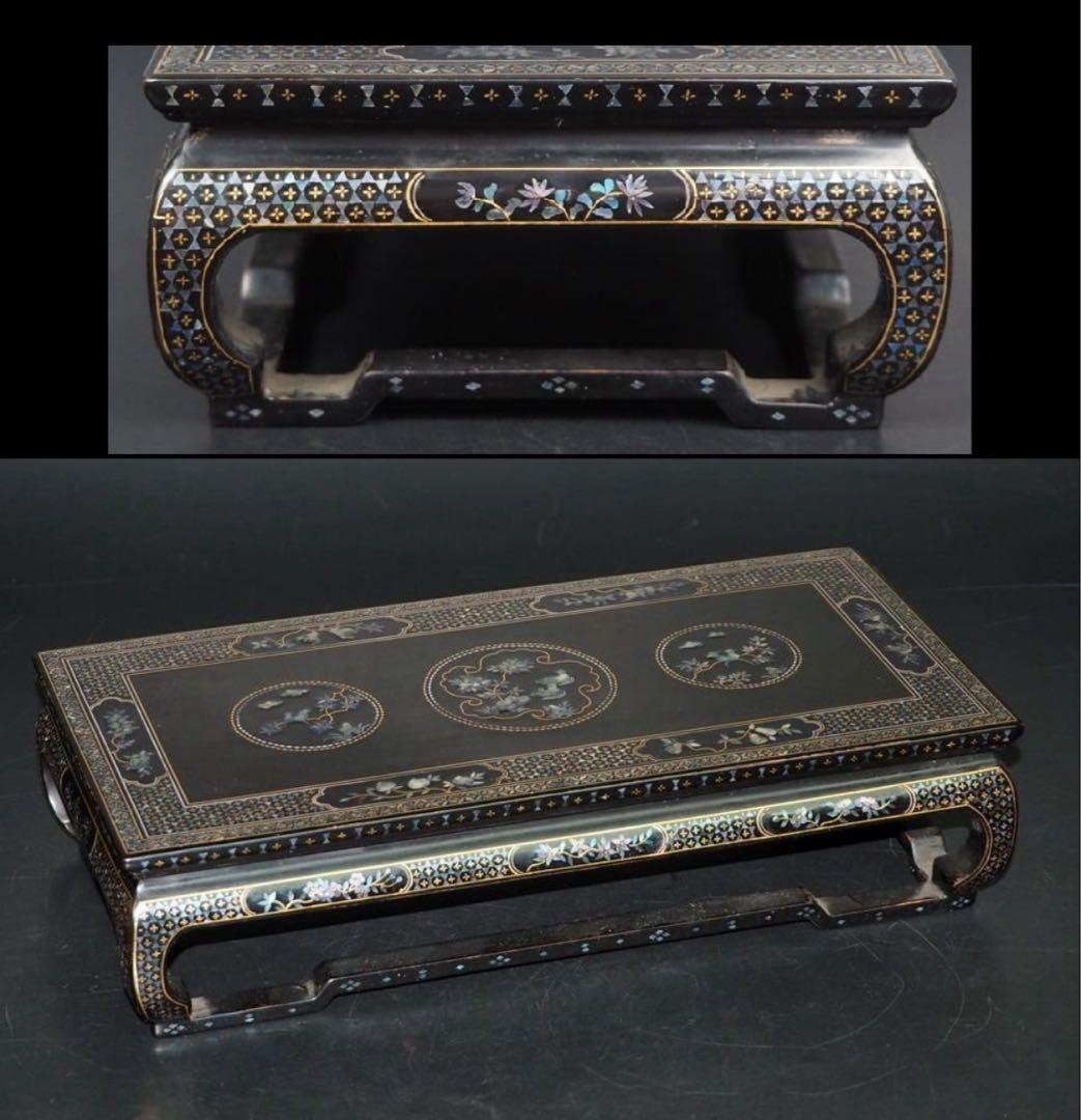 送料無料　螺鈿細工　螺鈿長方台　幅24ｃｍ　中国古玩