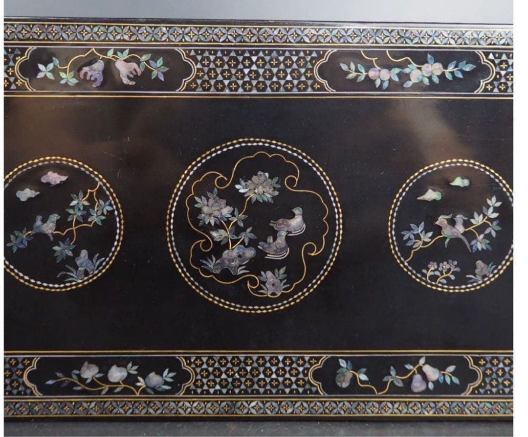 送料無料　螺鈿細工　螺鈿長方台　幅24ｃｍ　中国古玩