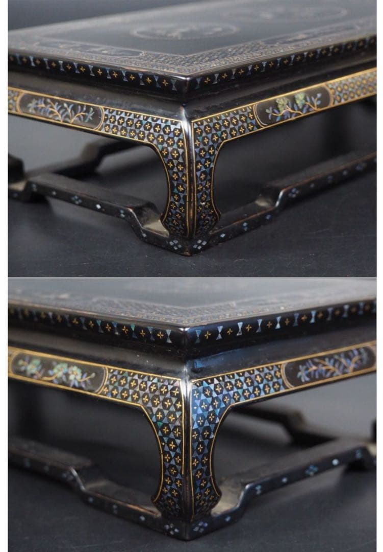 送料無料　螺鈿細工　螺鈿長方台　幅24ｃｍ　中国古玩