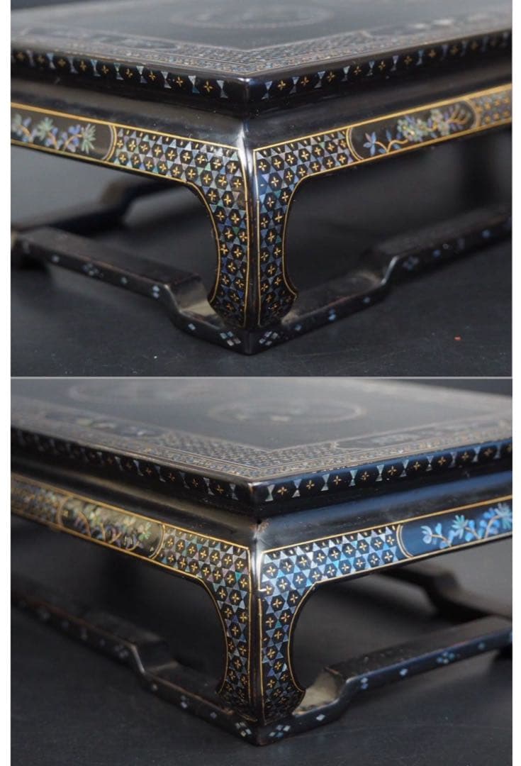 送料無料　螺鈿細工　螺鈿長方台　幅24ｃｍ　中国古玩