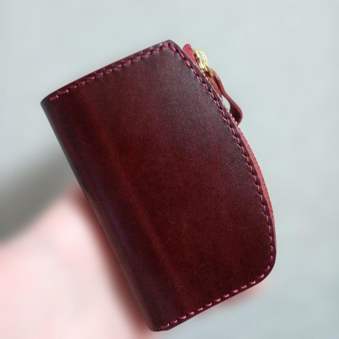 ルガトショルダー　ワイン　L字ファスナー　コンパクト財布　　栃木レザー　小銭入れ