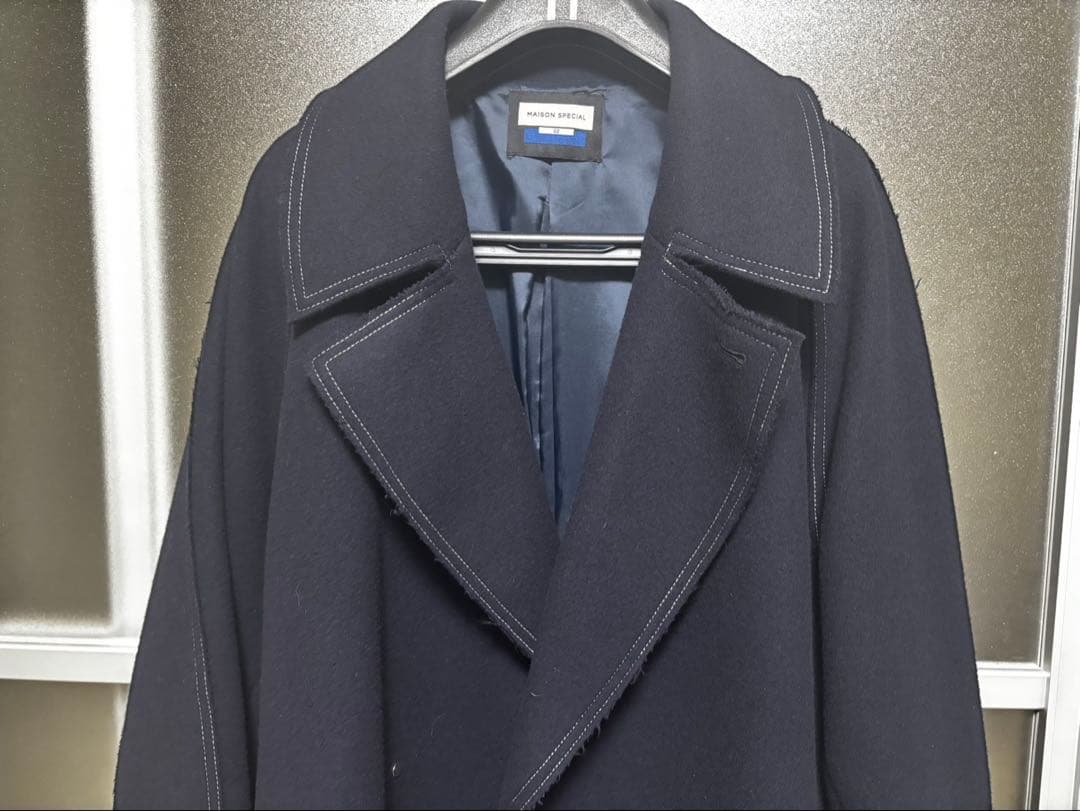 SUPER140Sウールカットオフステッチダブルオーバーコート　メゾンスペシャル