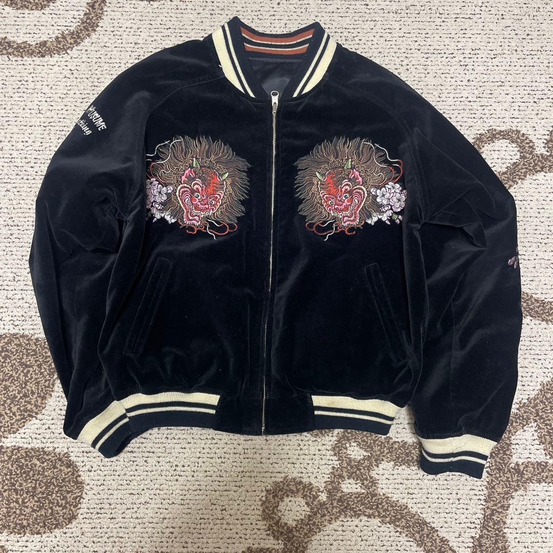 爆裂爛漫娘 スカジャン 別珍 ベロア リバーシブル 刺繍 ブラック