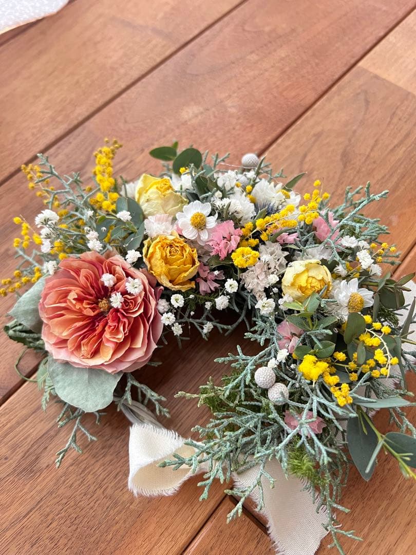 薔薇　ミモザ　ナチュラル　ドライフラワー　リース