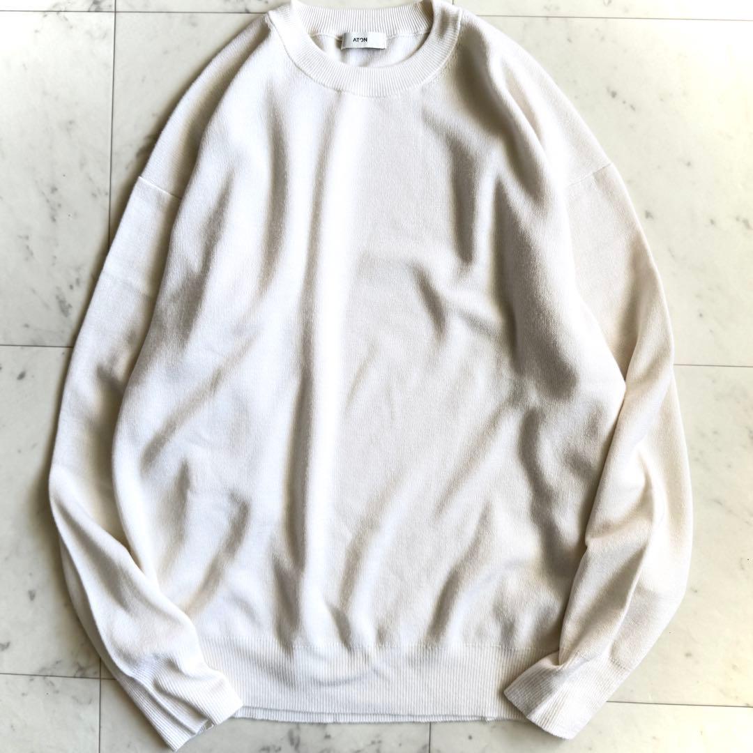 美品 エイトン ATON カシミヤシルク クルーネックセーター オフホワイト 2