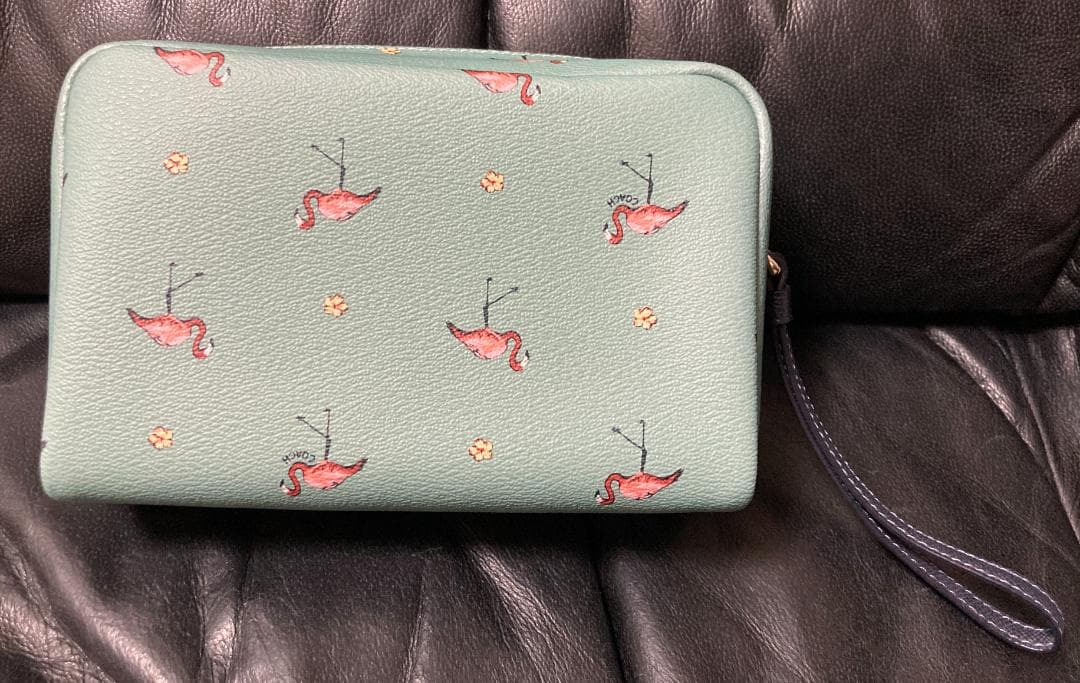 COACH コーチ コスメ ポーチ フラミンゴ エメラルドグリーン