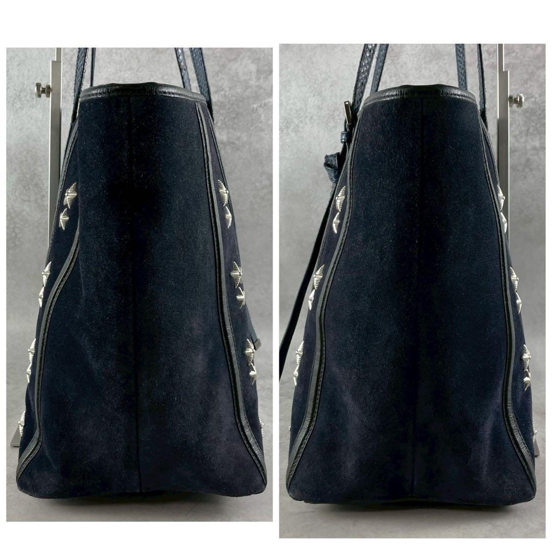 値下/希少 ジミーチュウ トートバッグ スター スタッズ レザー A4 ネイビー