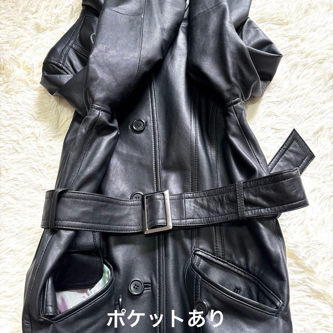 スペイン製✨BELLUCCI ラムレザー ステンカラーコート M 黒 ベルト付き