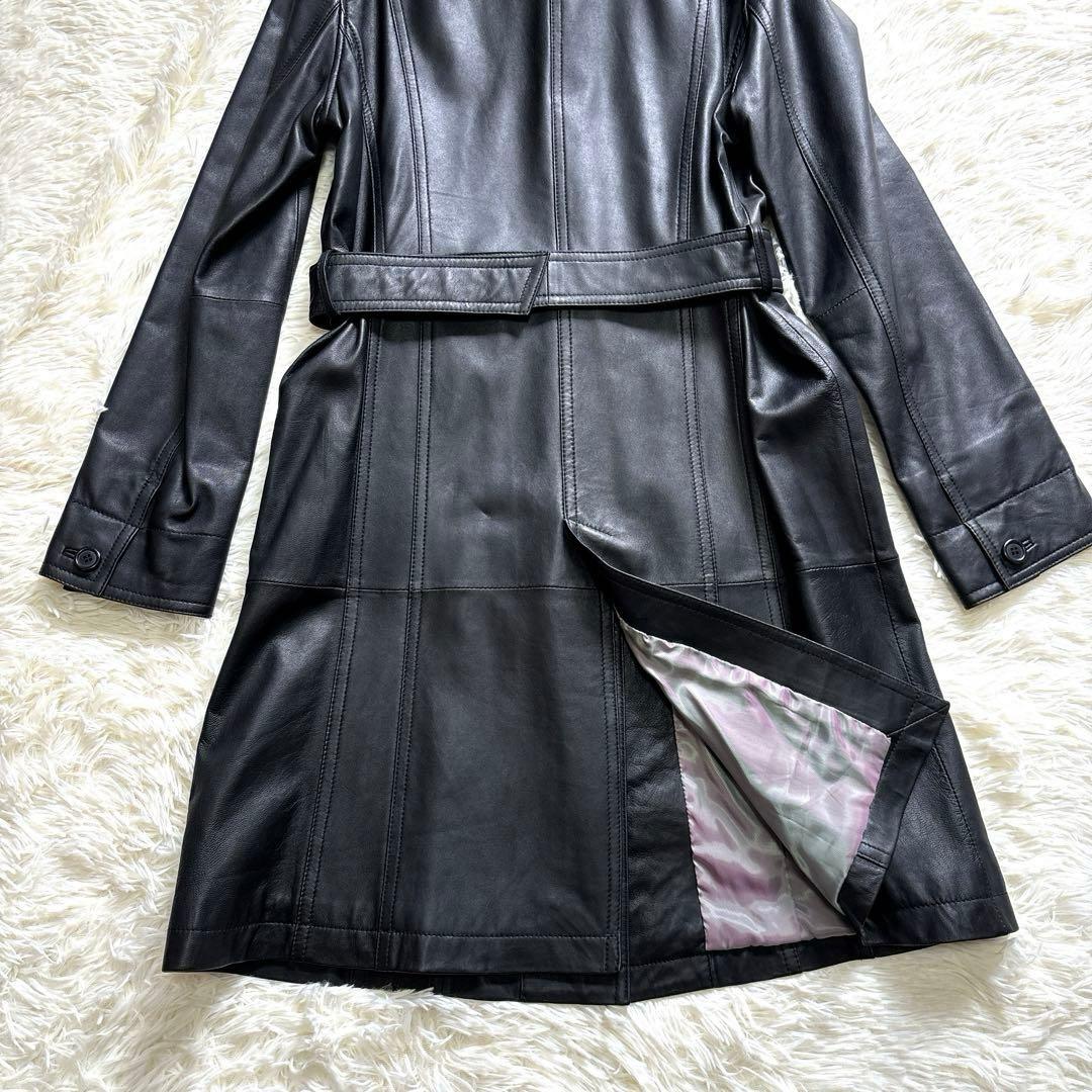 スペイン製✨BELLUCCI ラムレザー ステンカラーコート M 黒 ベルト付き