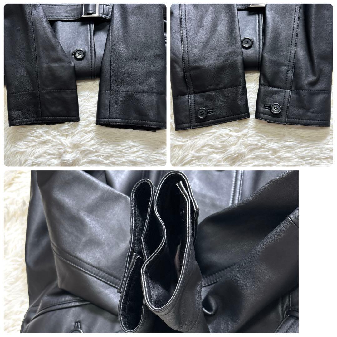 スペイン製✨BELLUCCI ラムレザー ステンカラーコート M 黒 ベルト付き