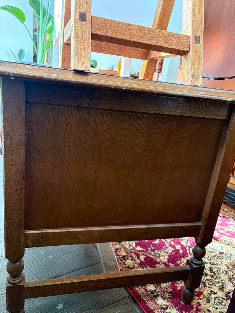 【お値下】片袖机 オーク材クラシックデスク 収納3段 引き出し付き アンティーク