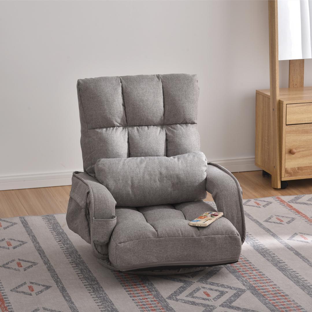 回転式座椅子肘掛けハイバック座いすリクライニング1人掛けソファー【ライトグレ】