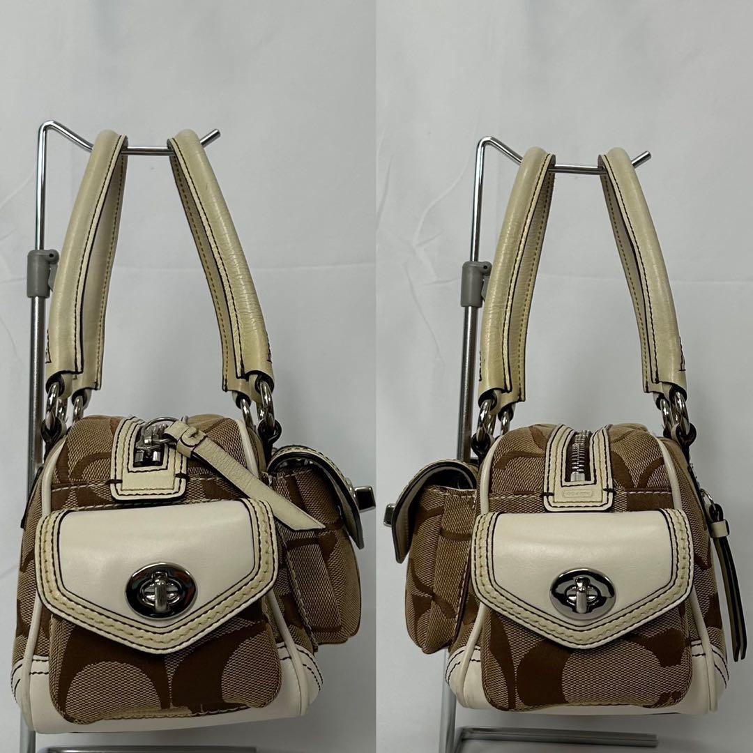 【美品/保存袋付】コーチ 6231 シグネチャー サッチェル ミニボストン 茶