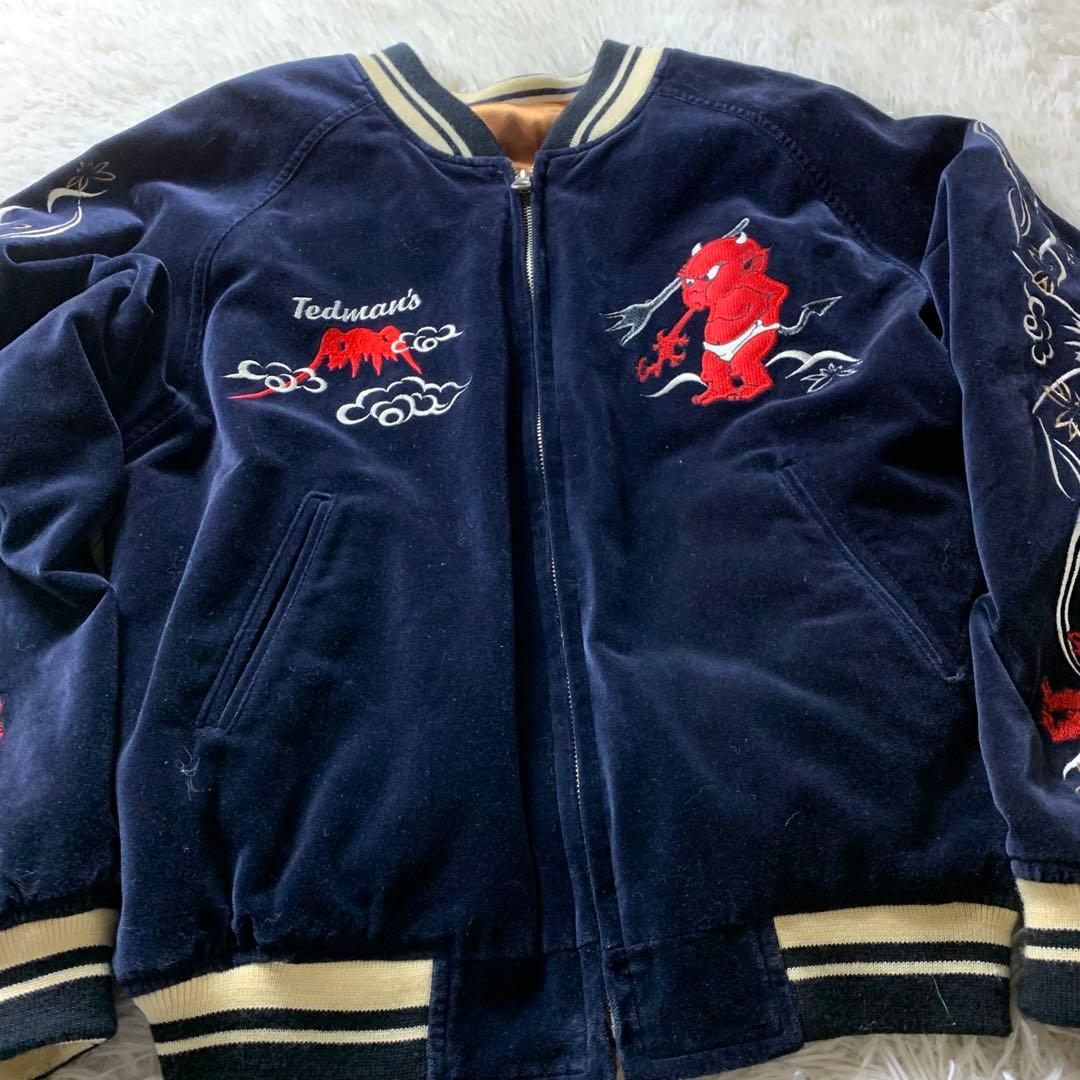 美品■TEDMAN スカジャン リバーシブル 別珍 刺繍 ブラック 40