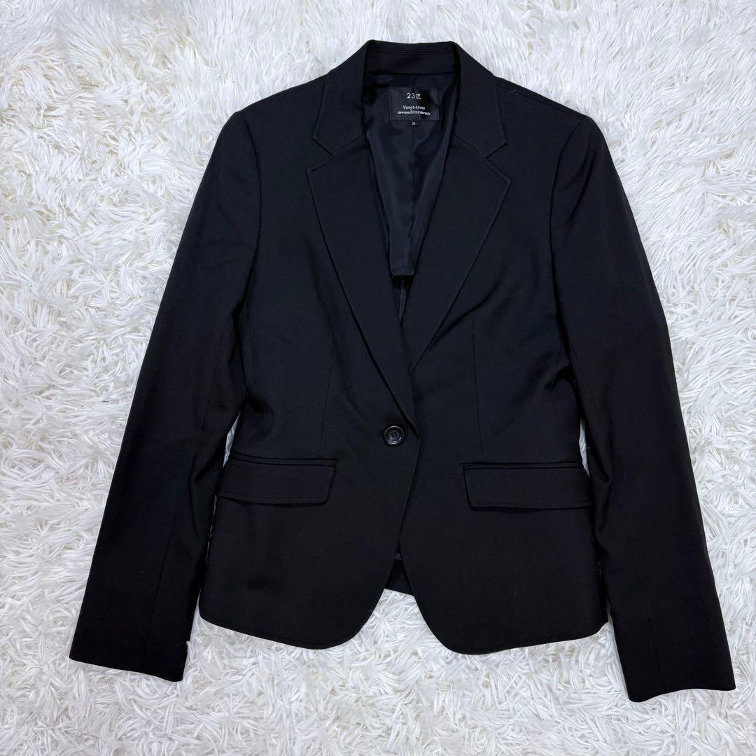 美品 23区 レディース 背抜き ブラック スーツセットアップ ストレッチ M