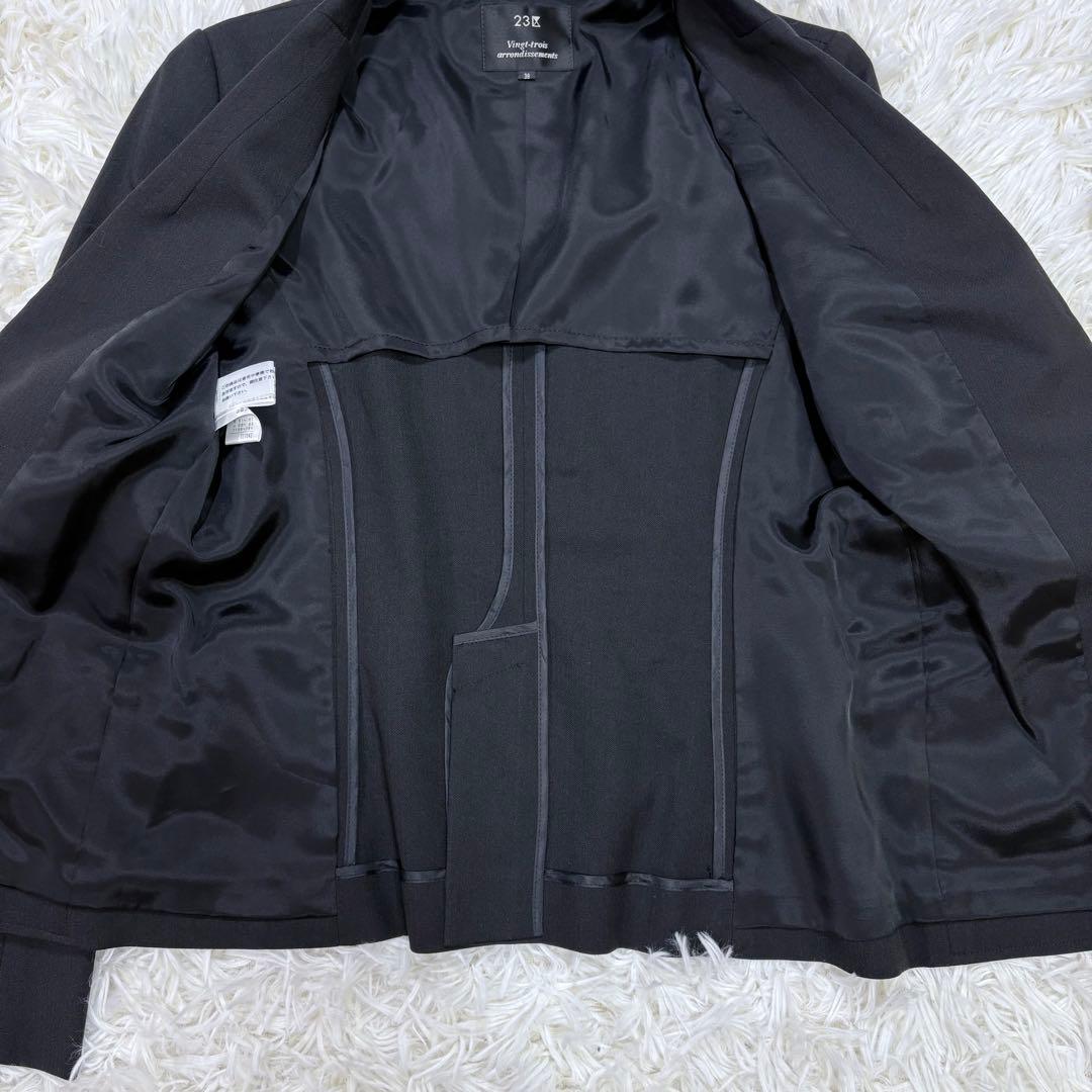 美品 23区 レディース 背抜き ブラック スーツセットアップ ストレッチ M