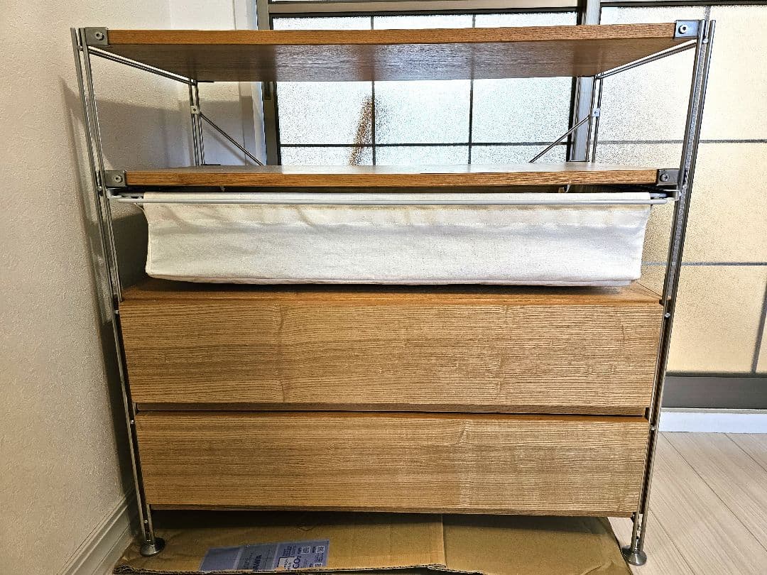 無印良品 MUJI オーク材 ステンレスユニットシェルフ 引出し 帆布バスケット