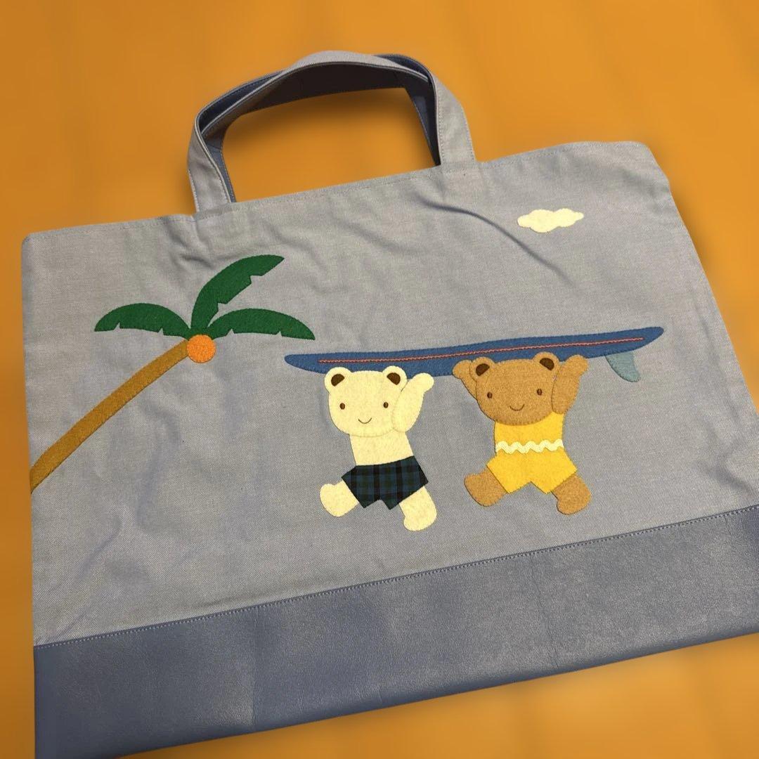 familiar クマの刺繍トートバッグ 大きめ