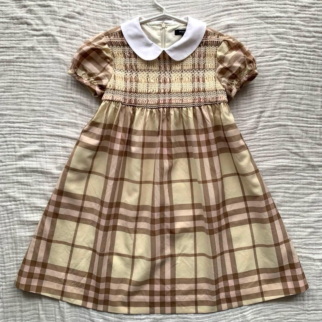 美品　Burberry バーバリーロンドン　丸襟　スモッキングワンピース　130