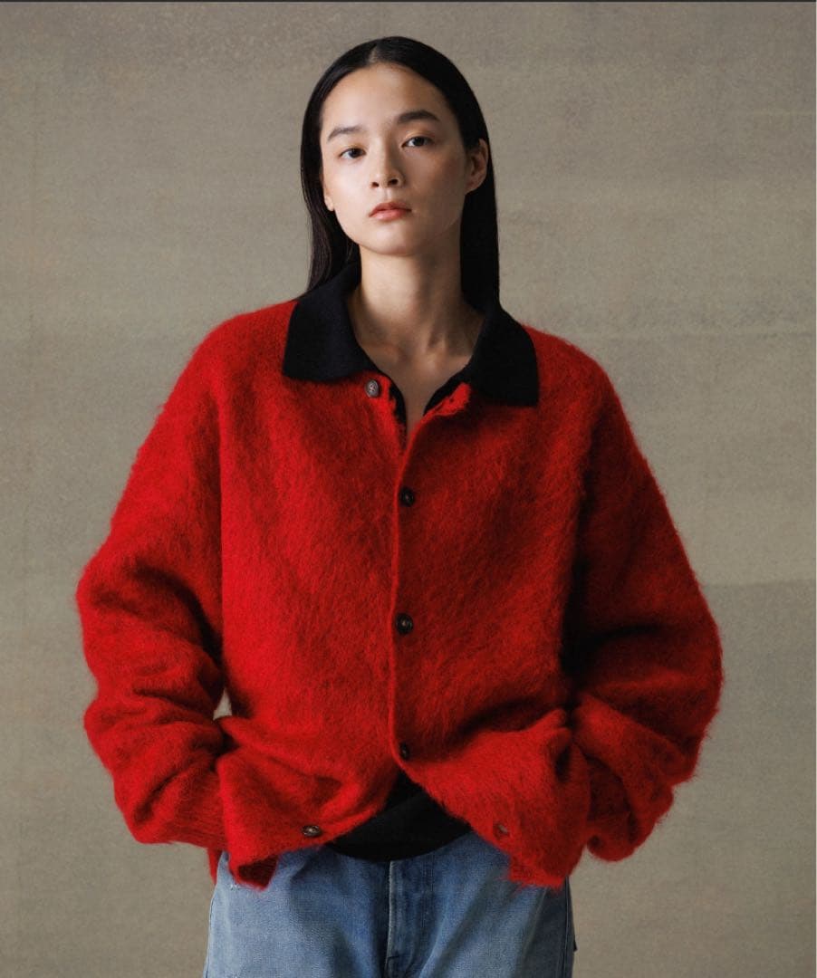 ADAM ET ROPE' モヘアミックス クルーネックカーディガン