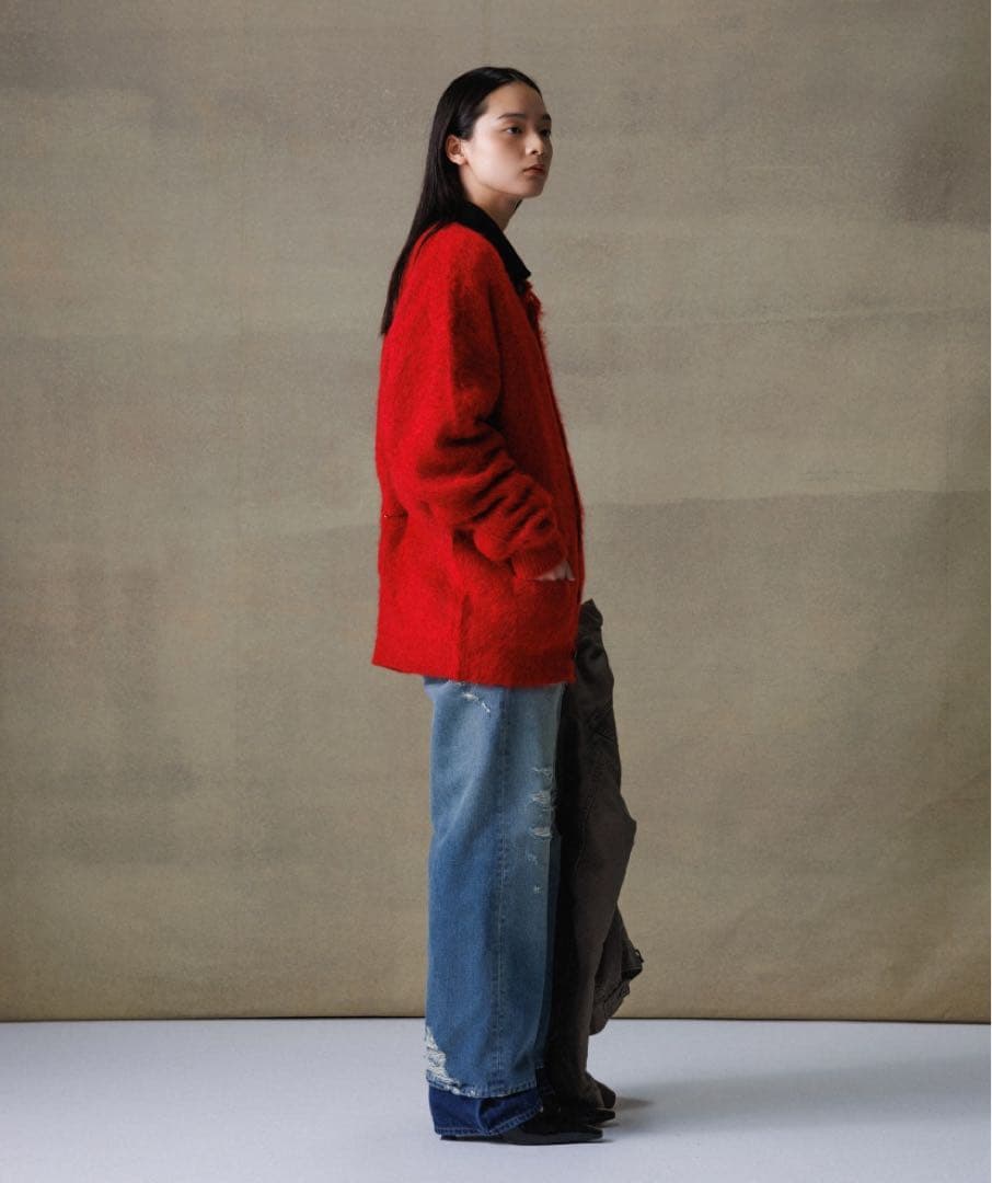 ADAM ET ROPE' モヘアミックス クルーネックカーディガン