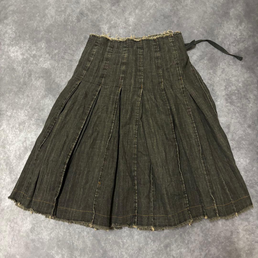 JUNYA WATANABE デニム　巻きスカート　プリーツ　カットオフ