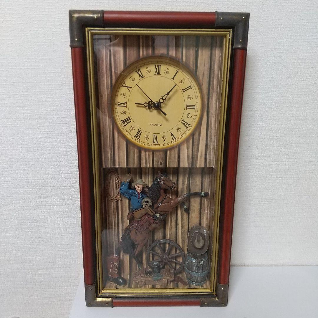 壁掛け時計 アメリカン カウボーイ レトロ レア 木製 置き時計