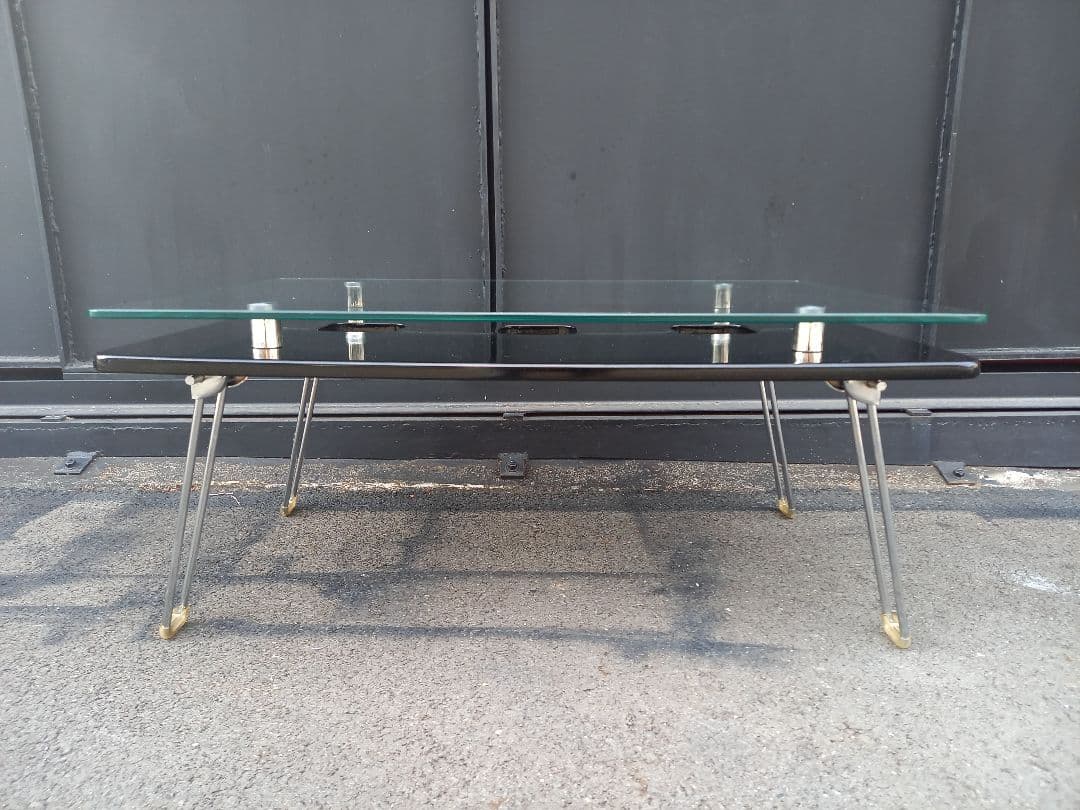 レア　デザイン　1990's　スペースエイジ　ガラス　メタル　ブラック　テーブル
