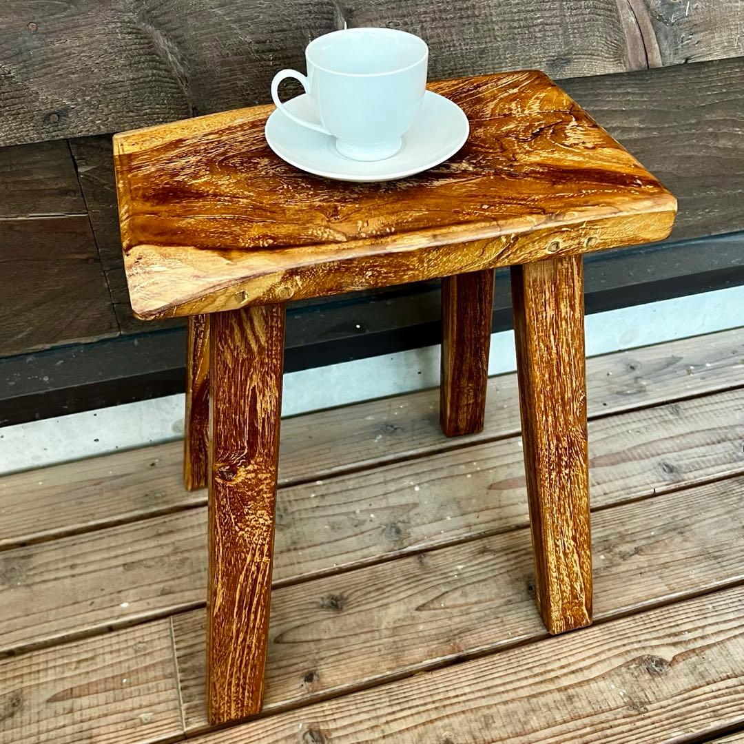 オールドチーク材 一枚板ベンチ35cm チーク無垢材 アンティーク調 スツール