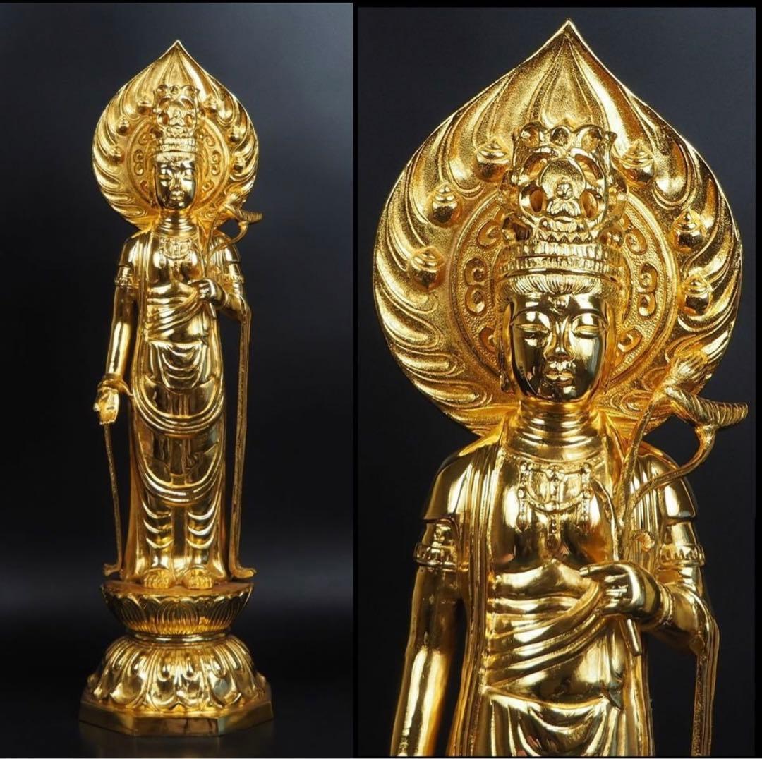 送料無料　銅製金仕上げ大型聖観音菩薩立像　高さ62ｃｍ