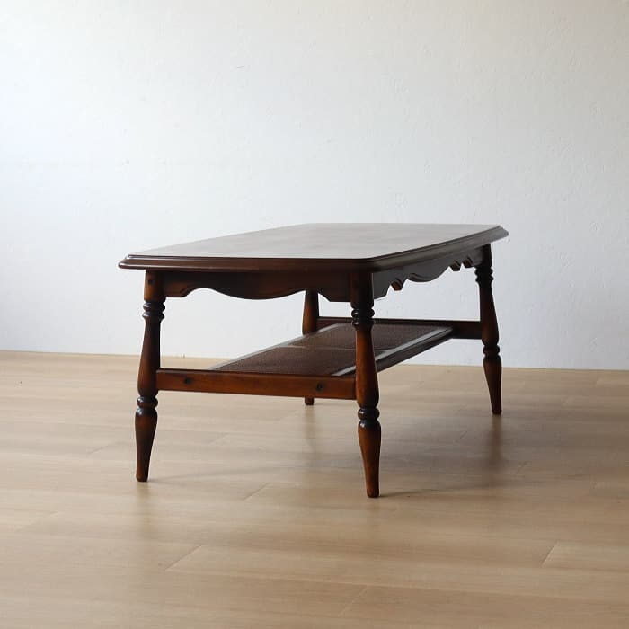 アンティーク カリモク センターテーブル コロニアル ラタン レトロ