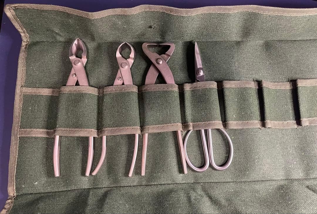 盆栽道具　又枝切鋏　コブ切鋏　鋏　幹割　4個セット　ケース付き