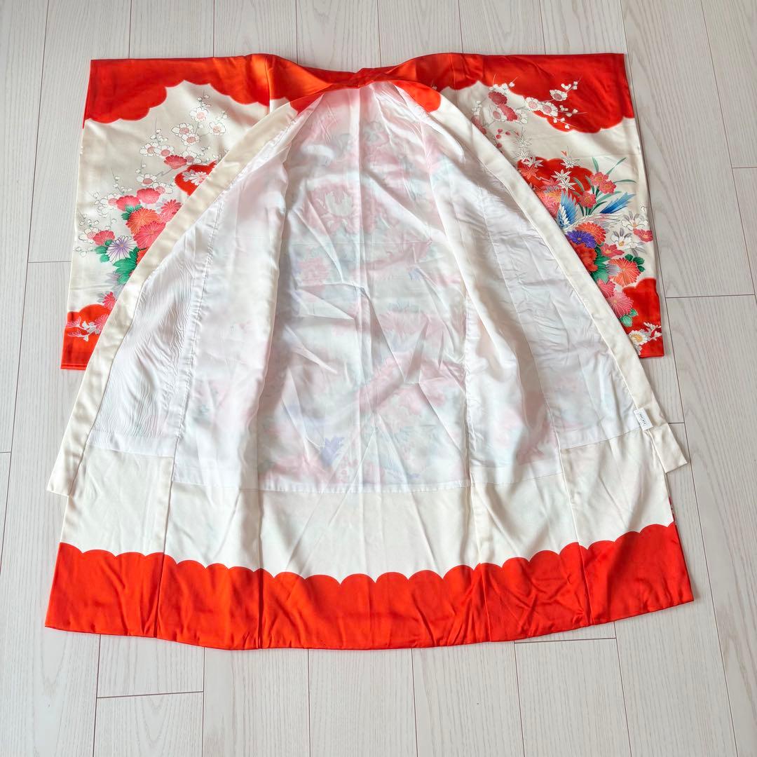 七五三 子供着物　３歳　鳥　オレンジ