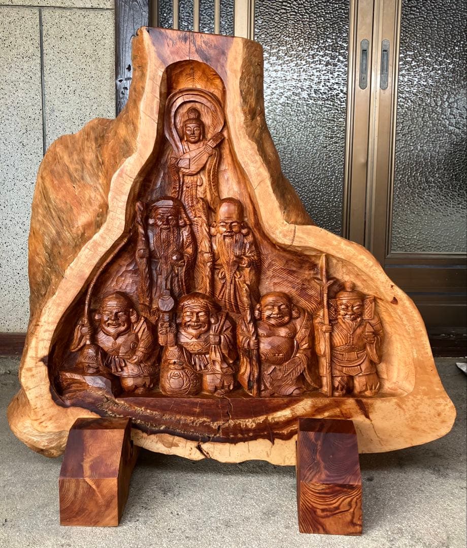 【虎丸様】樹齢470年大師松 木彫り 七福神 彫刻 琴平 岳峰 作