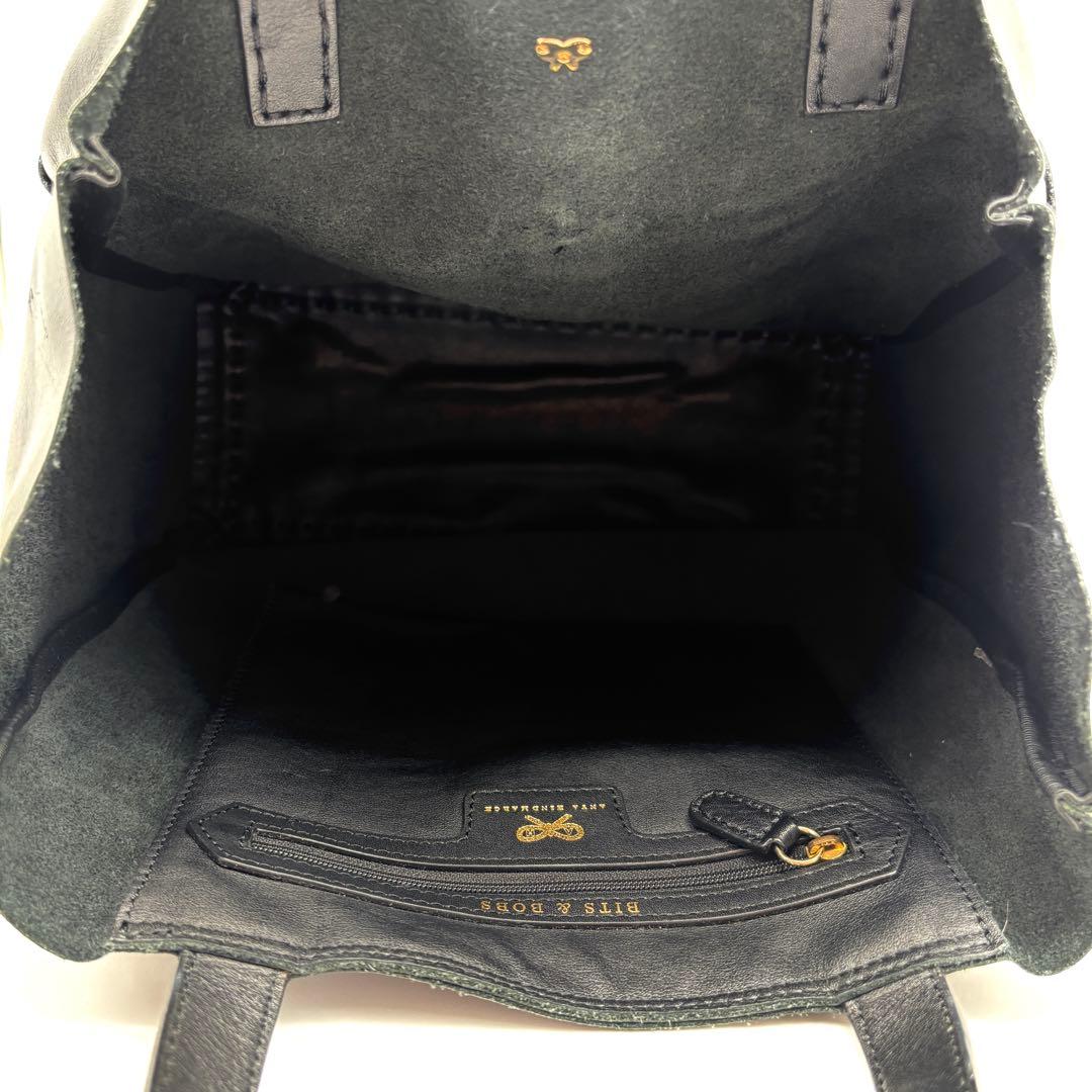 美品 アニヤハインドマーチ ネイビス トートバッグ エコバッグ付 レザー 黒