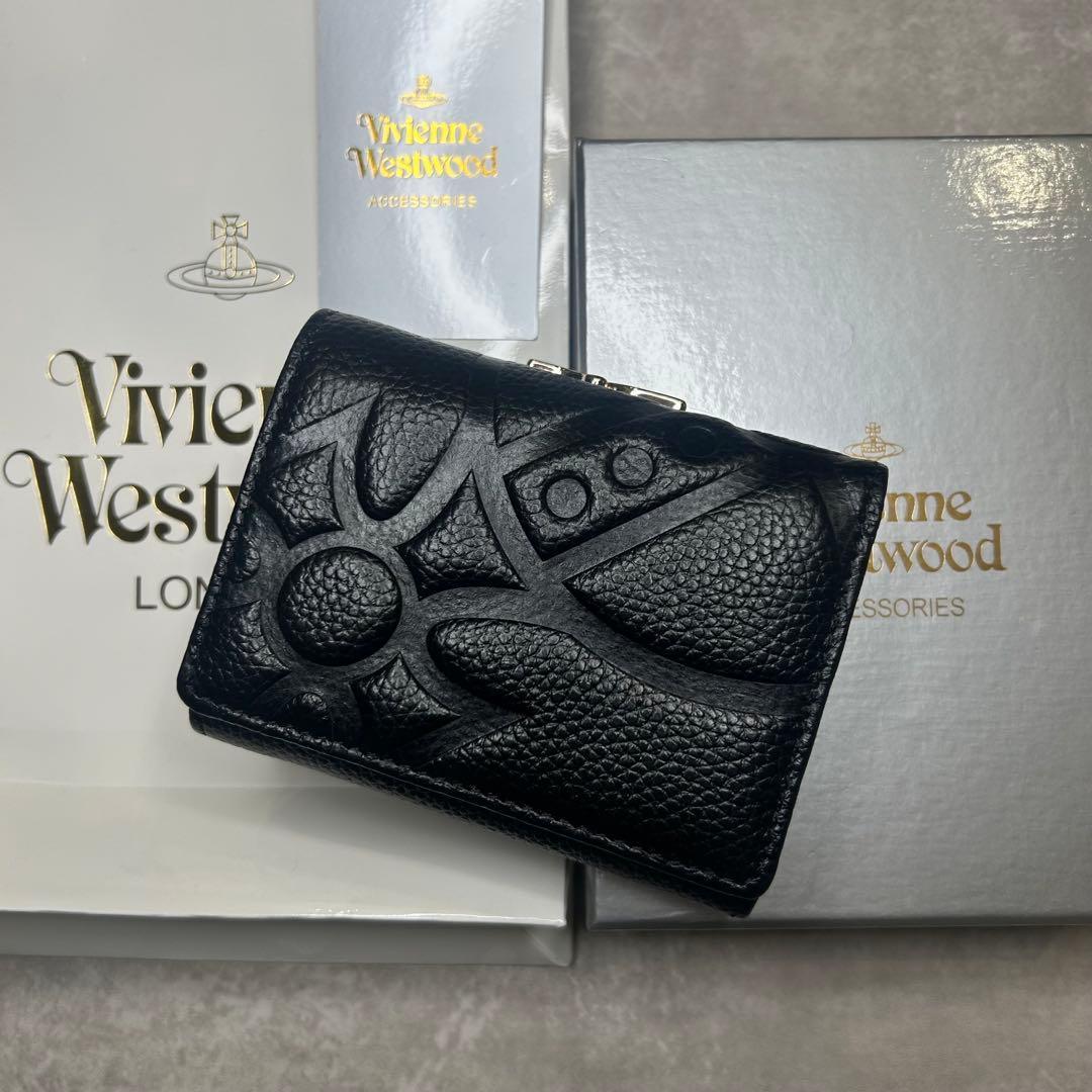 新品未使用☆大人気 ヴィヴィアンウエストウッド ブラック がま口 三つ折り財布