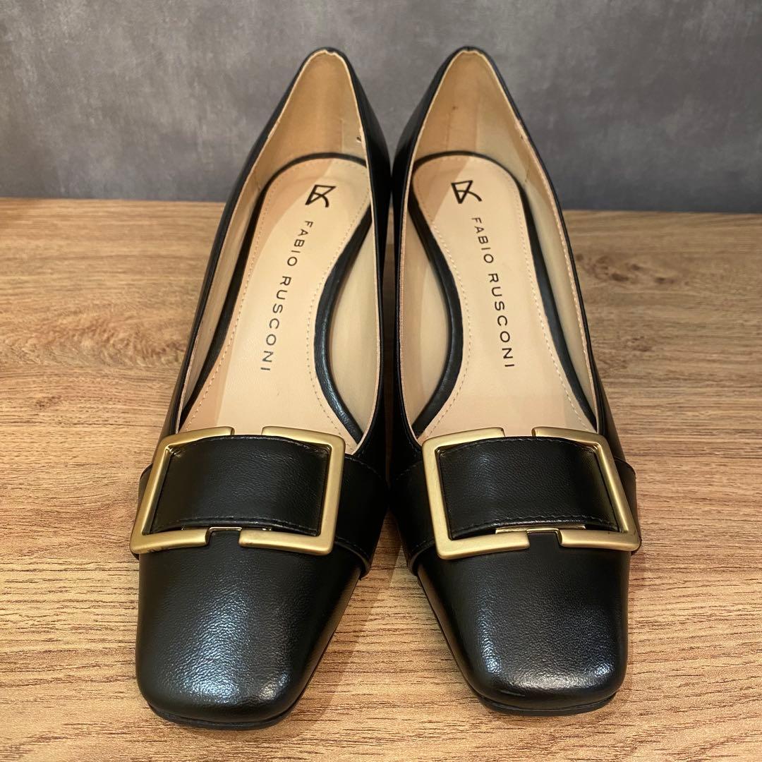 【極美品】 ファビオルスコーニ メタルバックル パンプス スクエアトゥ ブラック