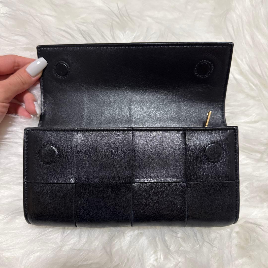 ボッテガ カセット ラージ フラップウォレット 財布 黒 レザー 長財布