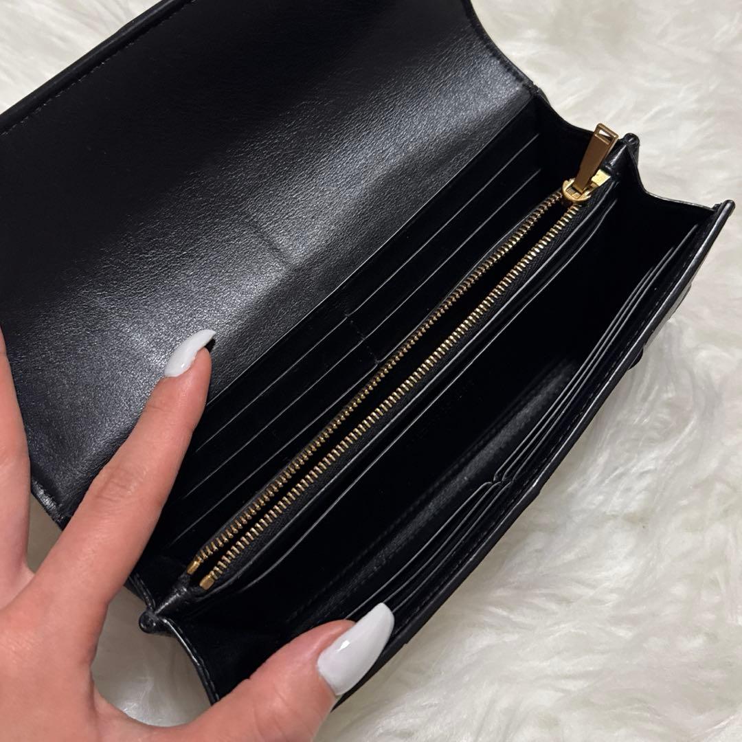 ボッテガ カセット ラージ フラップウォレット 財布 黒 レザー 長財布