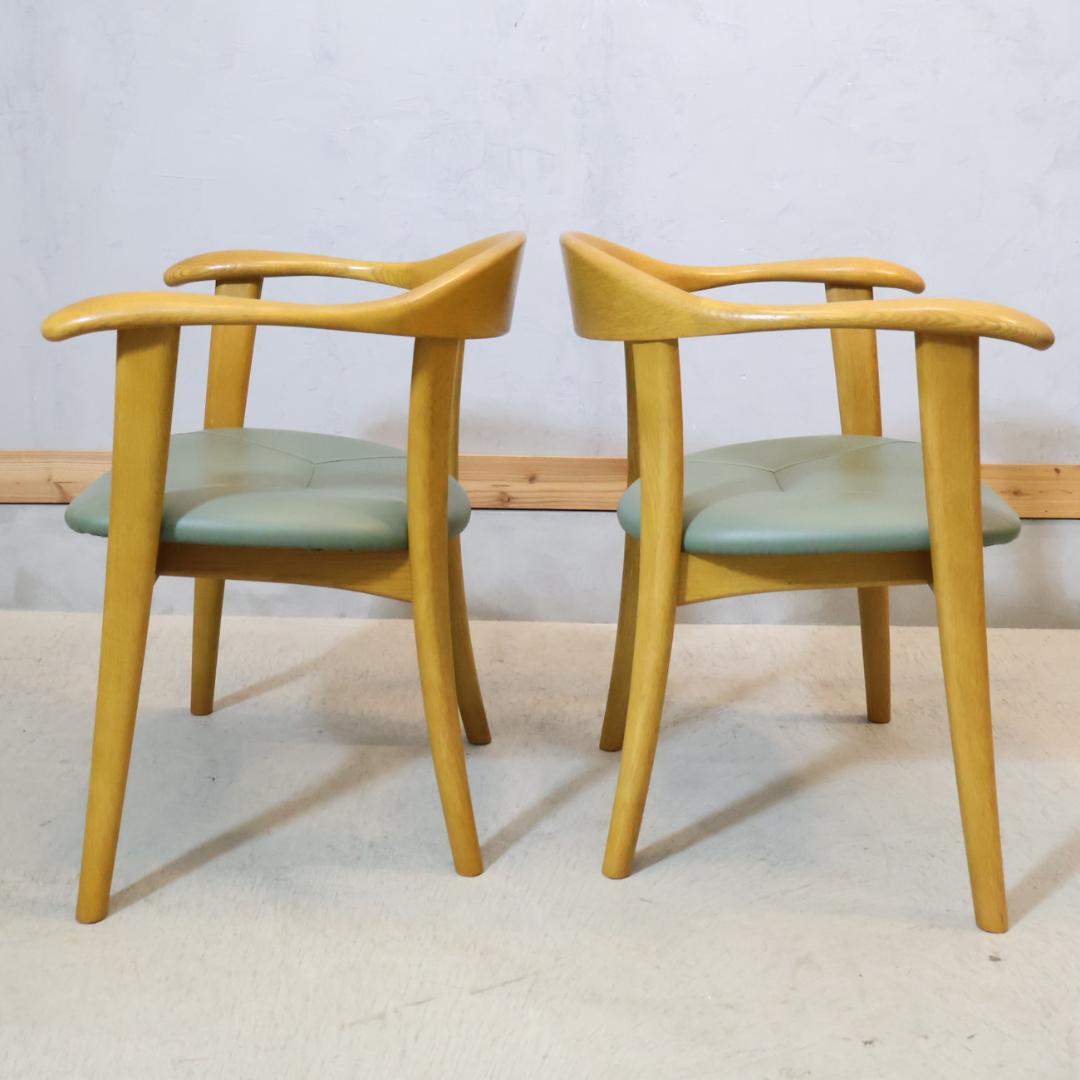 HIDA 飛騨産業 オーク材 ダイニングチェア 2脚セット アームチェア 和