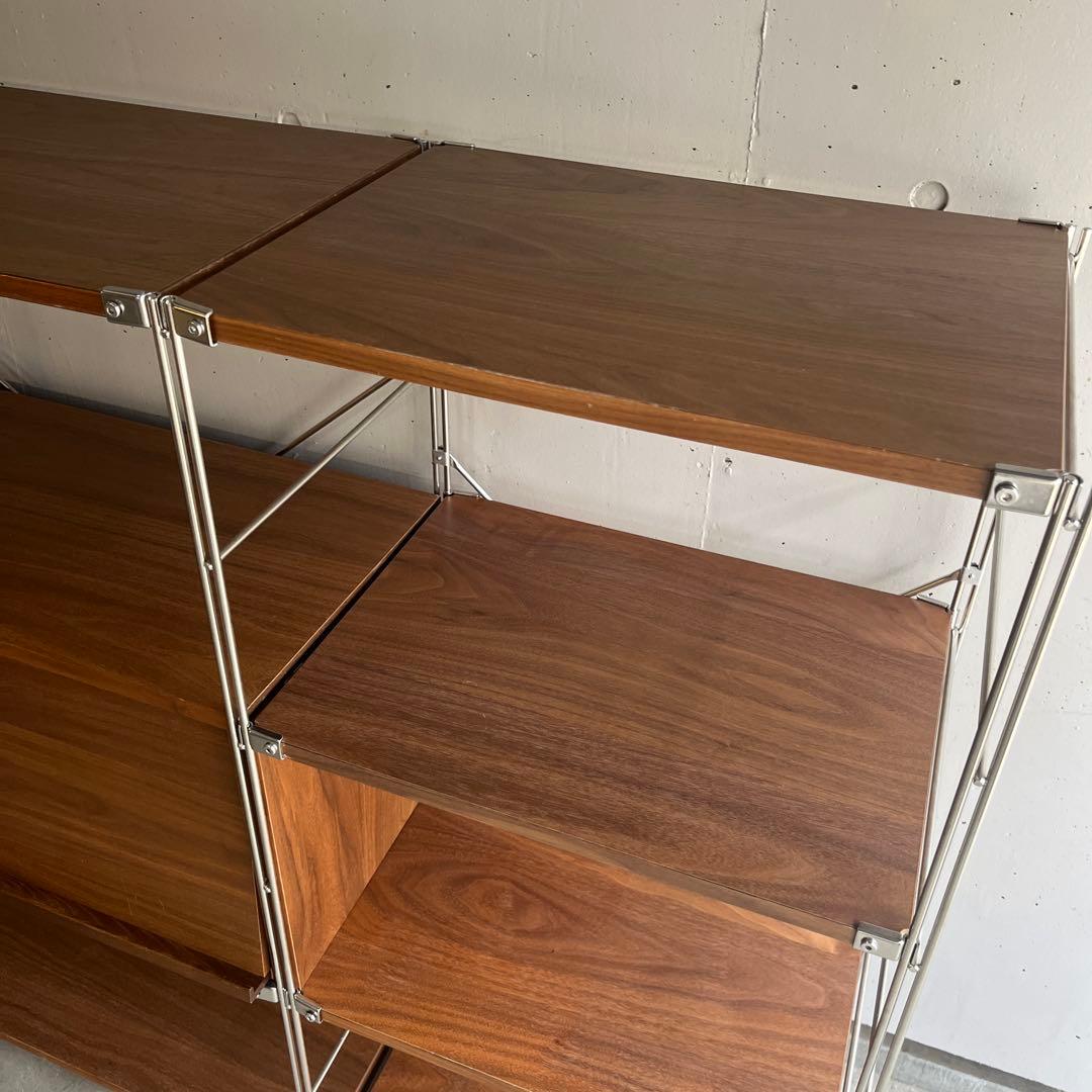 美品★無印 ステンレスユニットシェルフ　ウォールナット材棚・フラップ扉連結セット