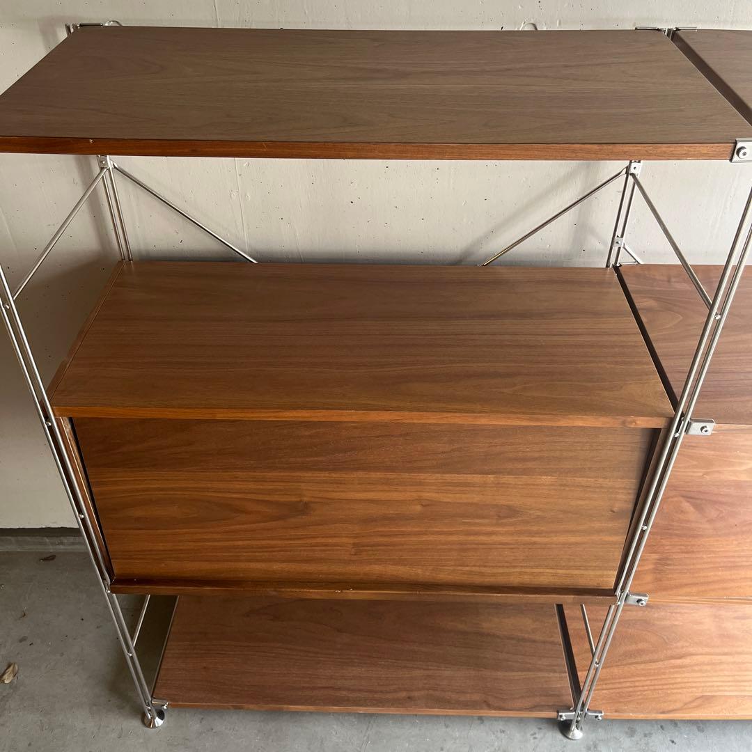 美品★無印 ステンレスユニットシェルフ　ウォールナット材棚・フラップ扉連結セット