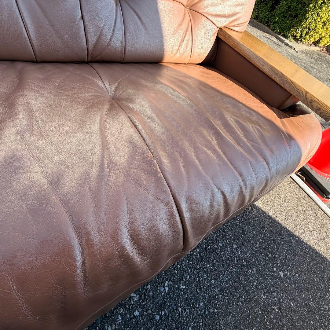 カリモク オールド　レザー 3Pソファ 本革 ブラウン系　 レトロ