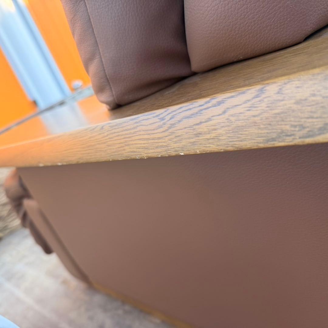 カリモク オールド　レザー 3Pソファ 本革 ブラウン系　 レトロ