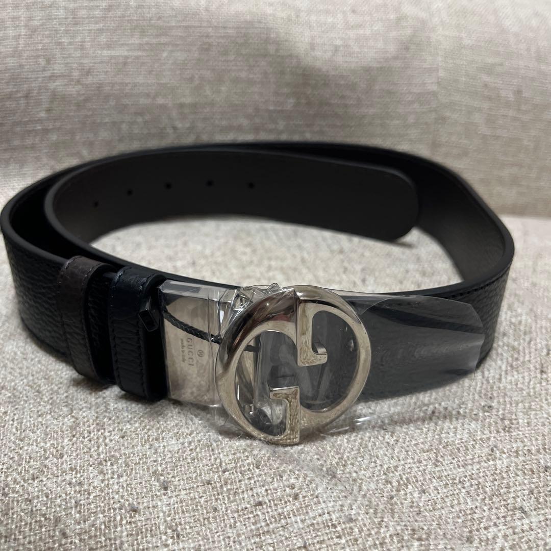 GUCCIブラックレザー Gロゴバックル ベルト