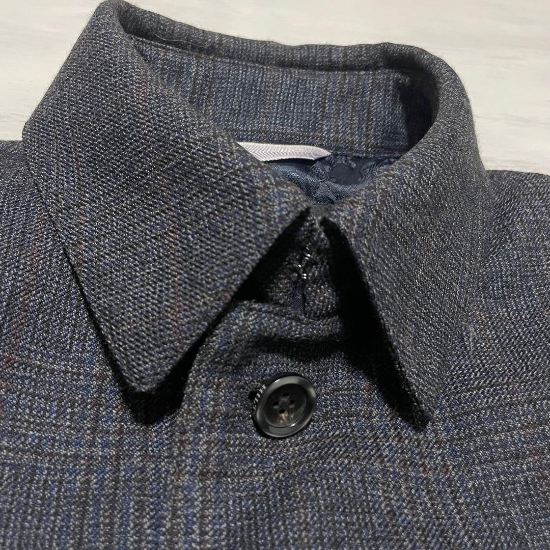 高級ウール　HILTON 比翼　ステンカラーコート L ブラック系