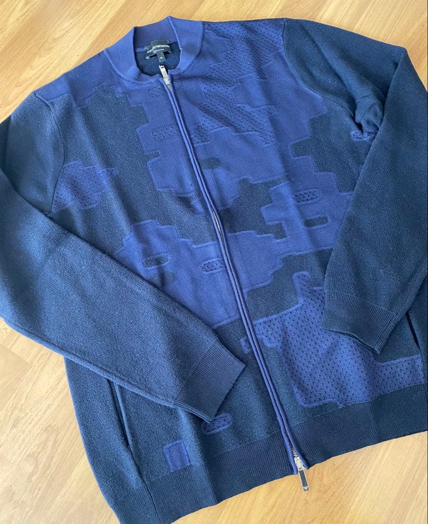 エンポリオアルマーニ　パターン編み　ジップアップ　カーディガン ネイビー